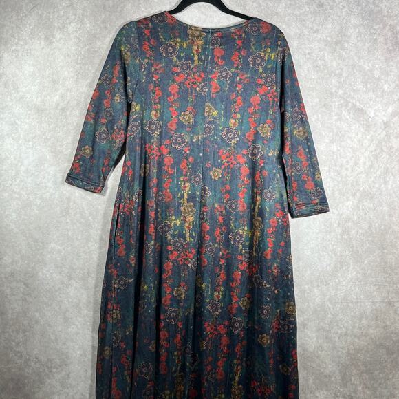 Natural Life‎ Lottie Maxi Dress Women Small Blue Watercolor Floral Midi Boho NEW - Picture 5 of 10
